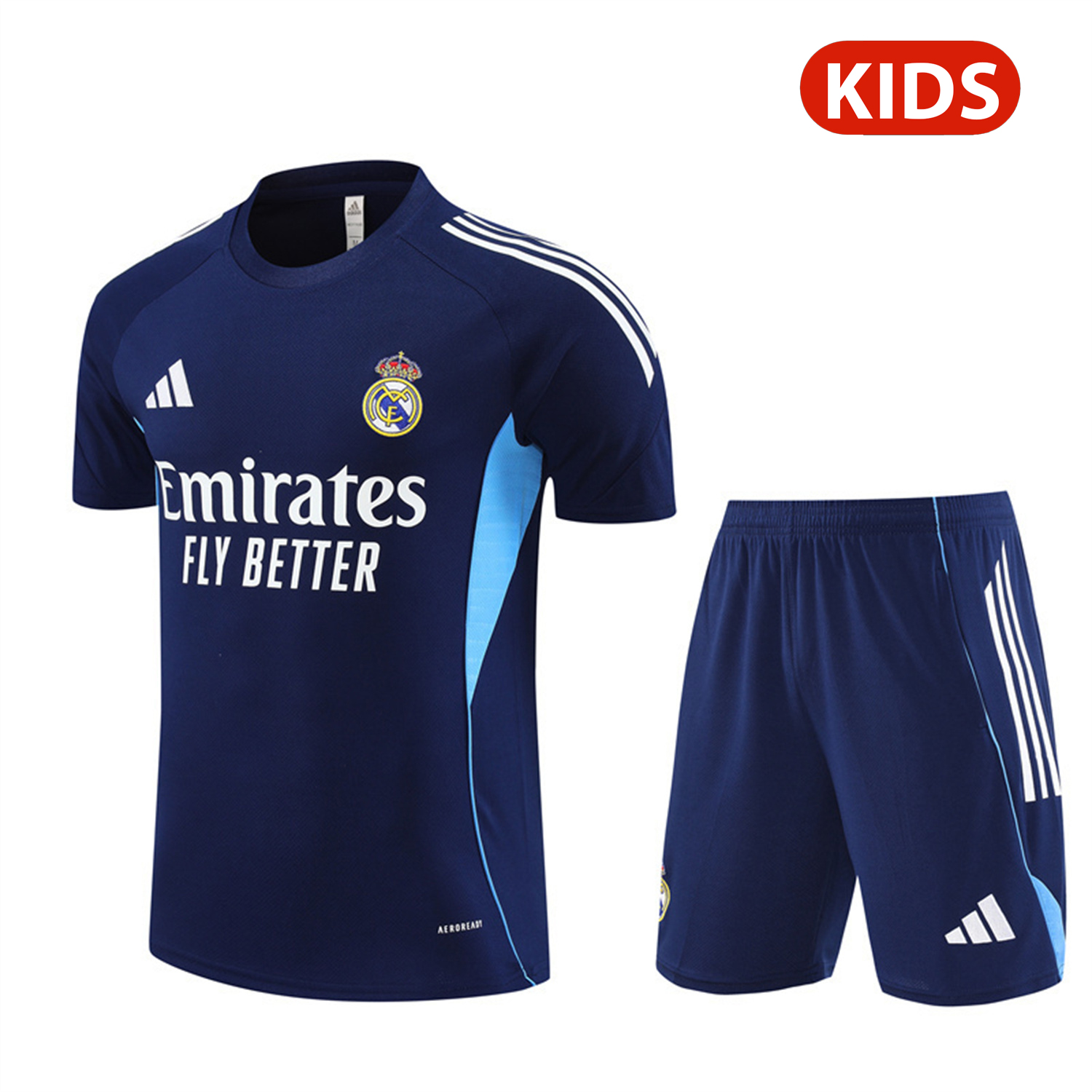 TKH-turbokithub-Real Madrid 25-26 Kids Short-Sleeve Training Set - Royal Blue Top & Royal Blue Shorts