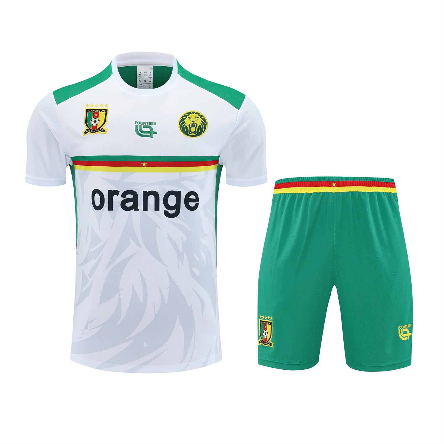 TKH-turbokithub-Cameroon 25-26 Short-Sleeve Training Set - White Top and Green Shorts