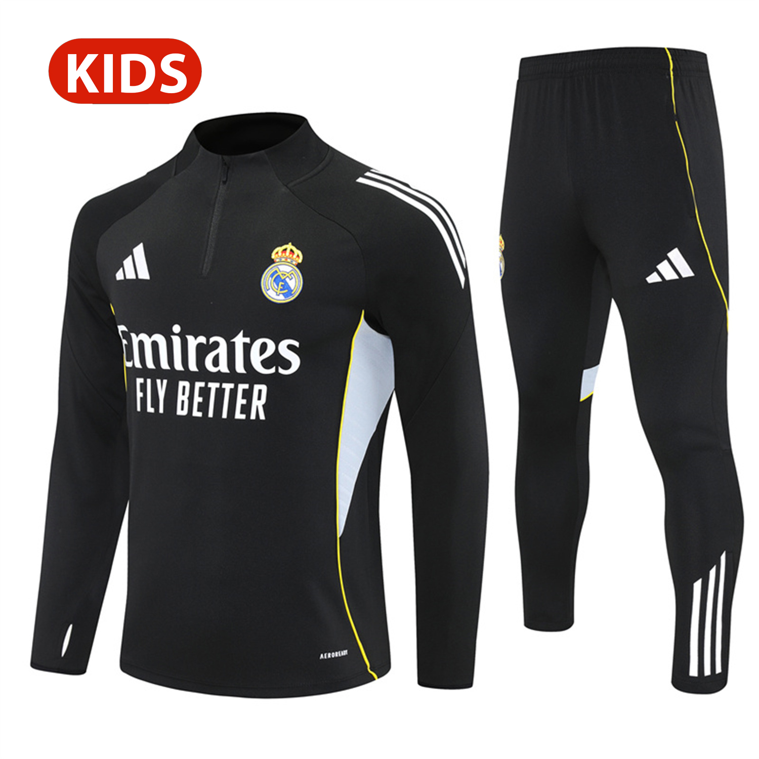 TKH-turbokithub-Real Madrid 25-26 Kid Long Sleeves Training Set - Black Top & Black Pants
