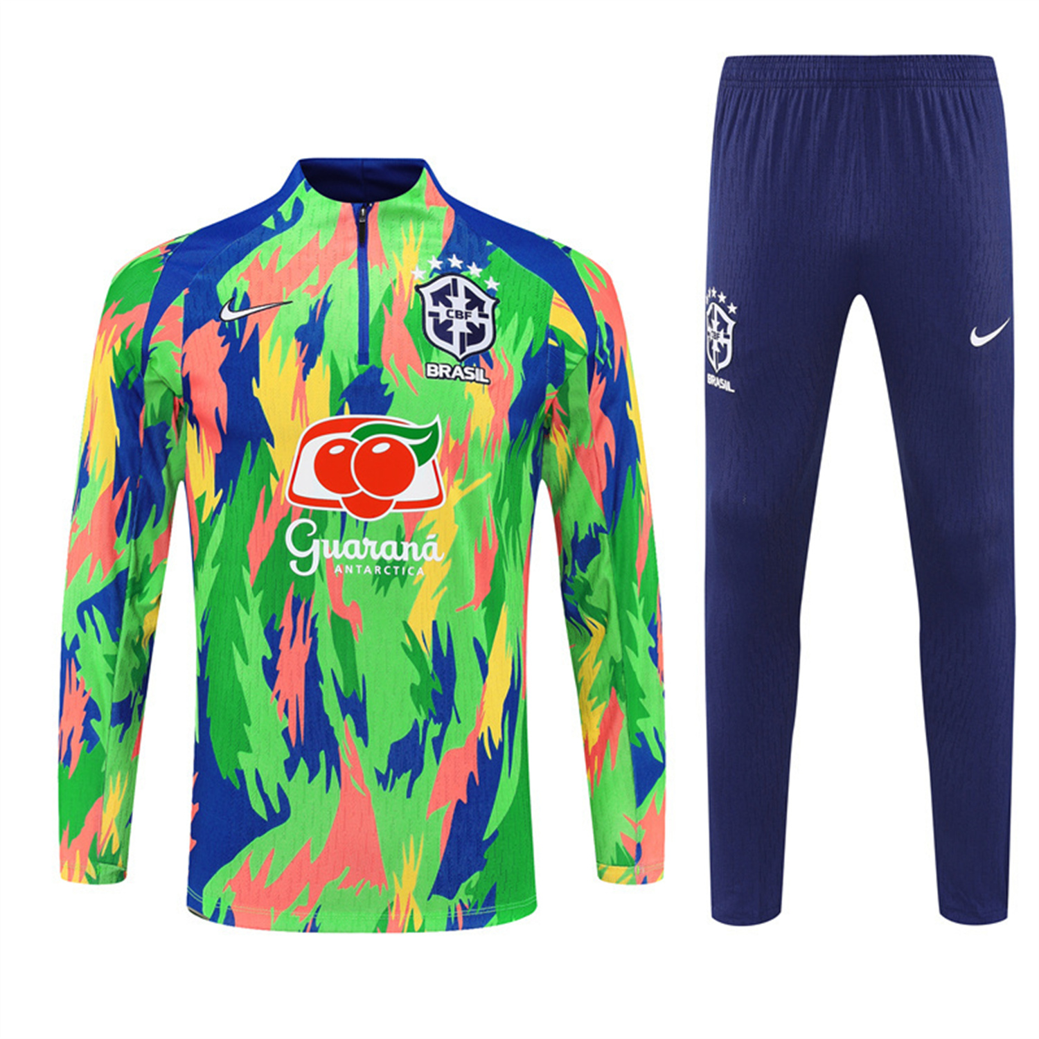 TKH-turbokithub-Brazil 25-26 Kids Long Sleeve Training Set - Colorful Camouflage Top & Royal Blue Pants