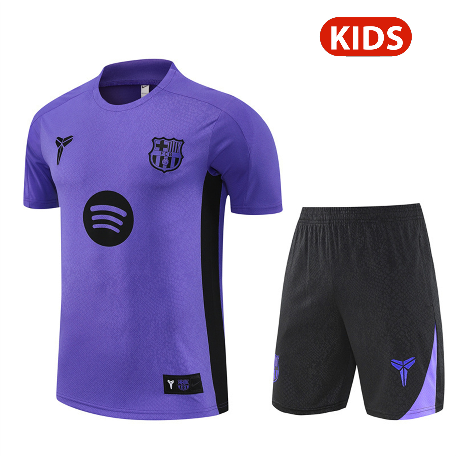 TKH-turbokithub-Barcelona 25-26 X KB Kids Short-Sleeve Training Set - Purple Top & Black Shorts