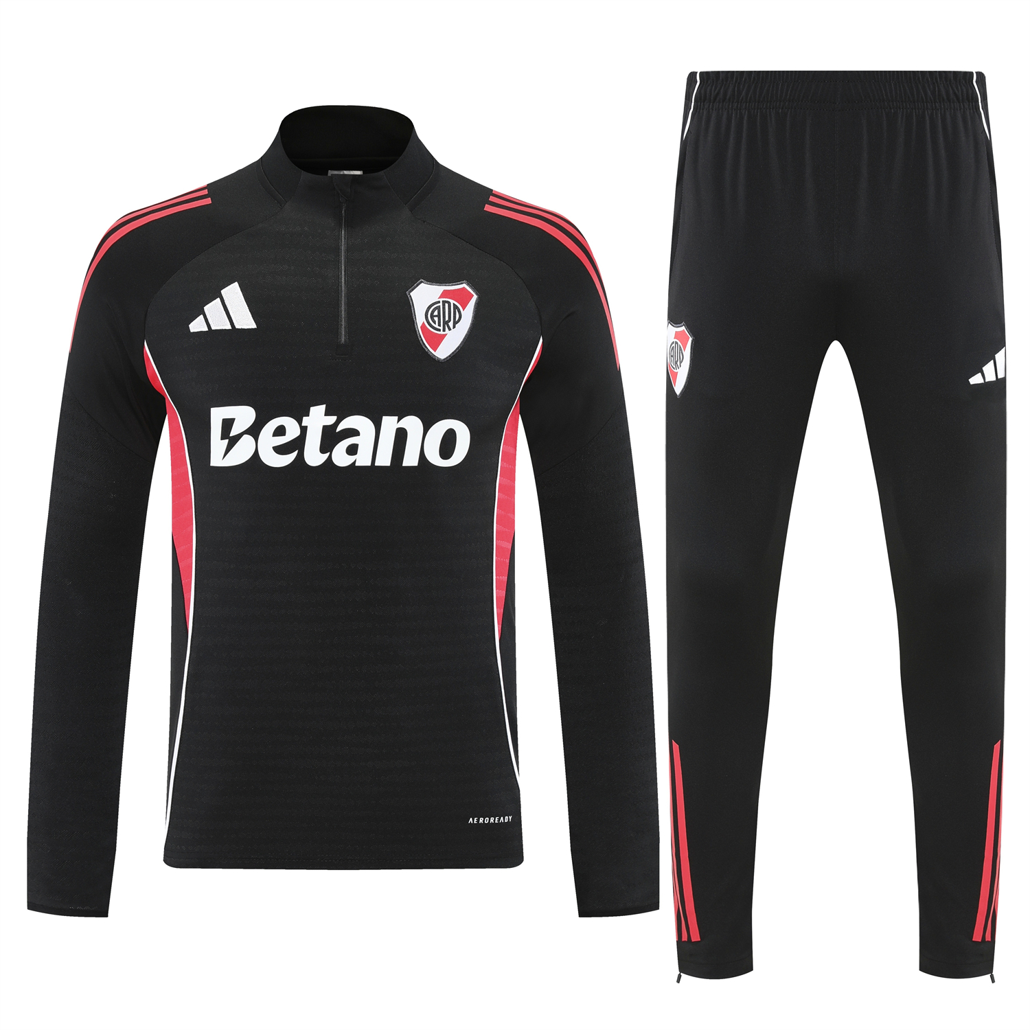 TKH-turbokithub-River Plate 25-26 Long Sleeves Training Set - Black With Red Top & Black Pants