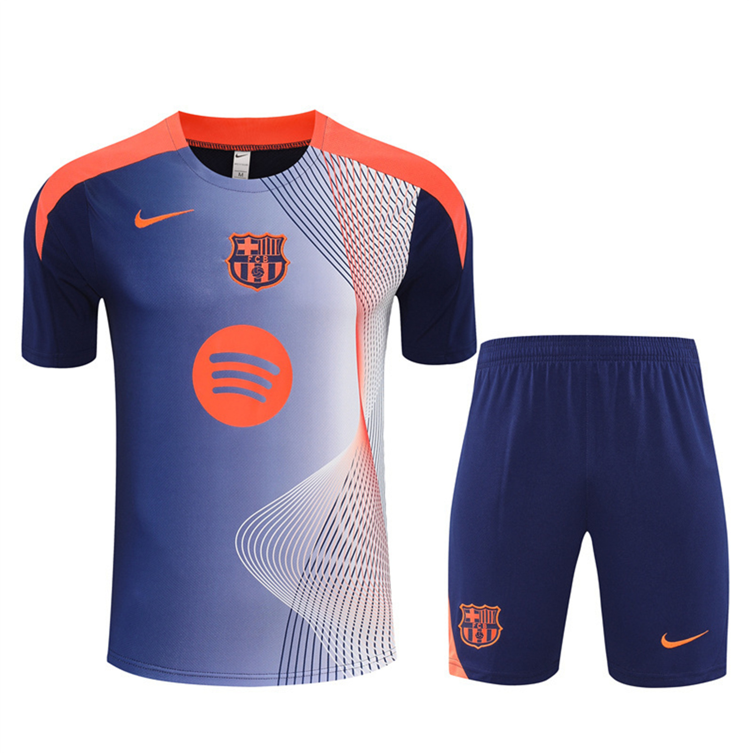 TKH-turbokithub-Barcelona 25-26 Short-Sleeve Training Set - Red Blue Line Top & Blue Shorts