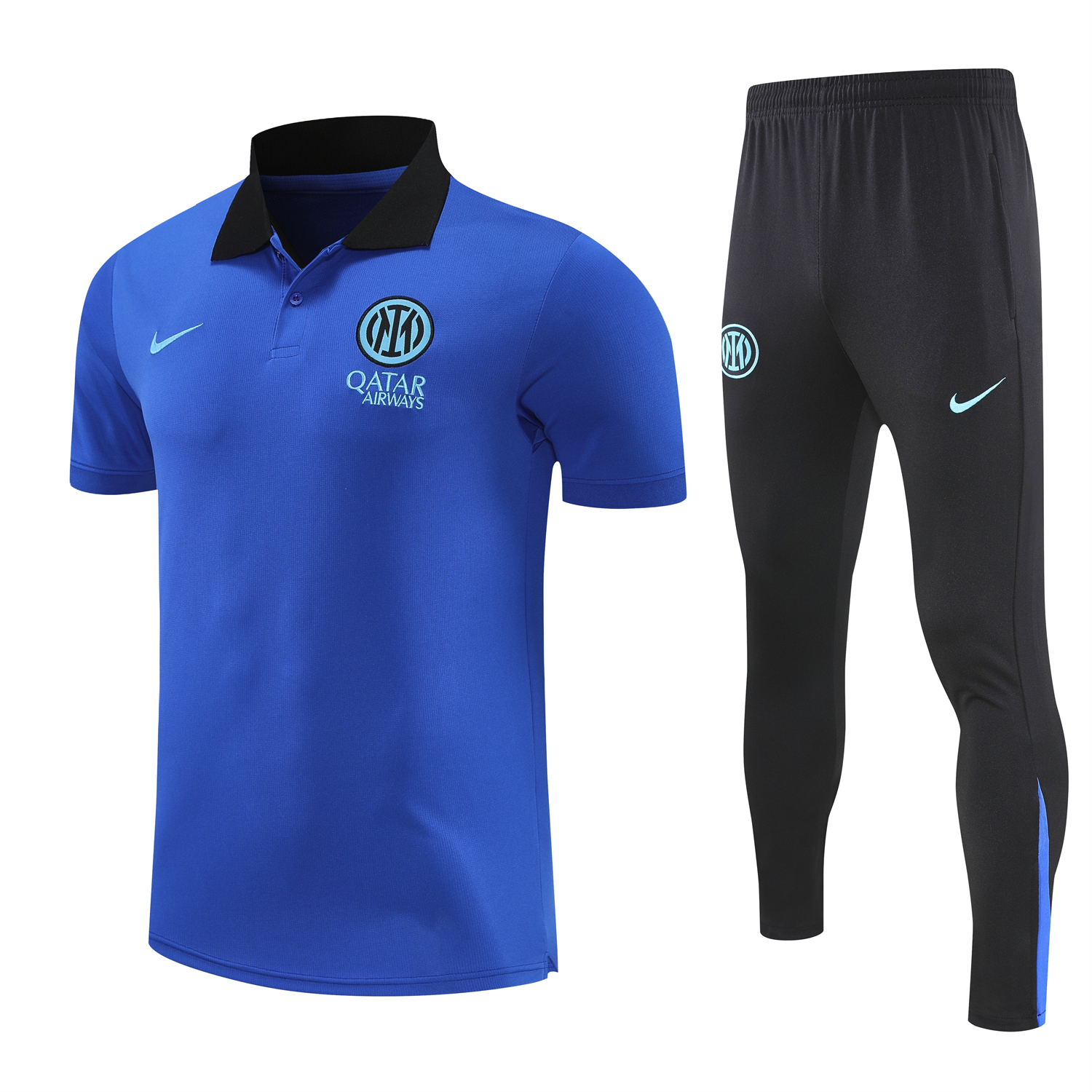 TKH-turbokithub-Inter Milan 25-26 POLO Short-Sleeve Training Set - Ocean Blue Top and Black Pants