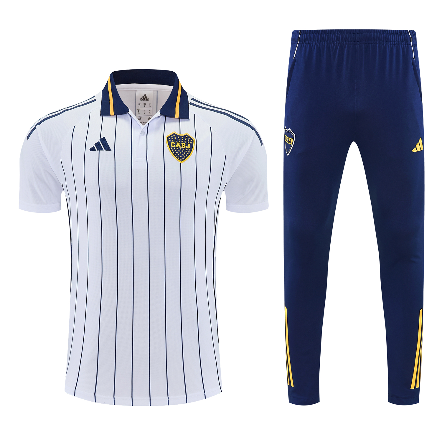 TKH-turbokithub-Boca Juniors 25-26 POLO Short-Sleeve Training Set - White Top and Dark Blue Pants