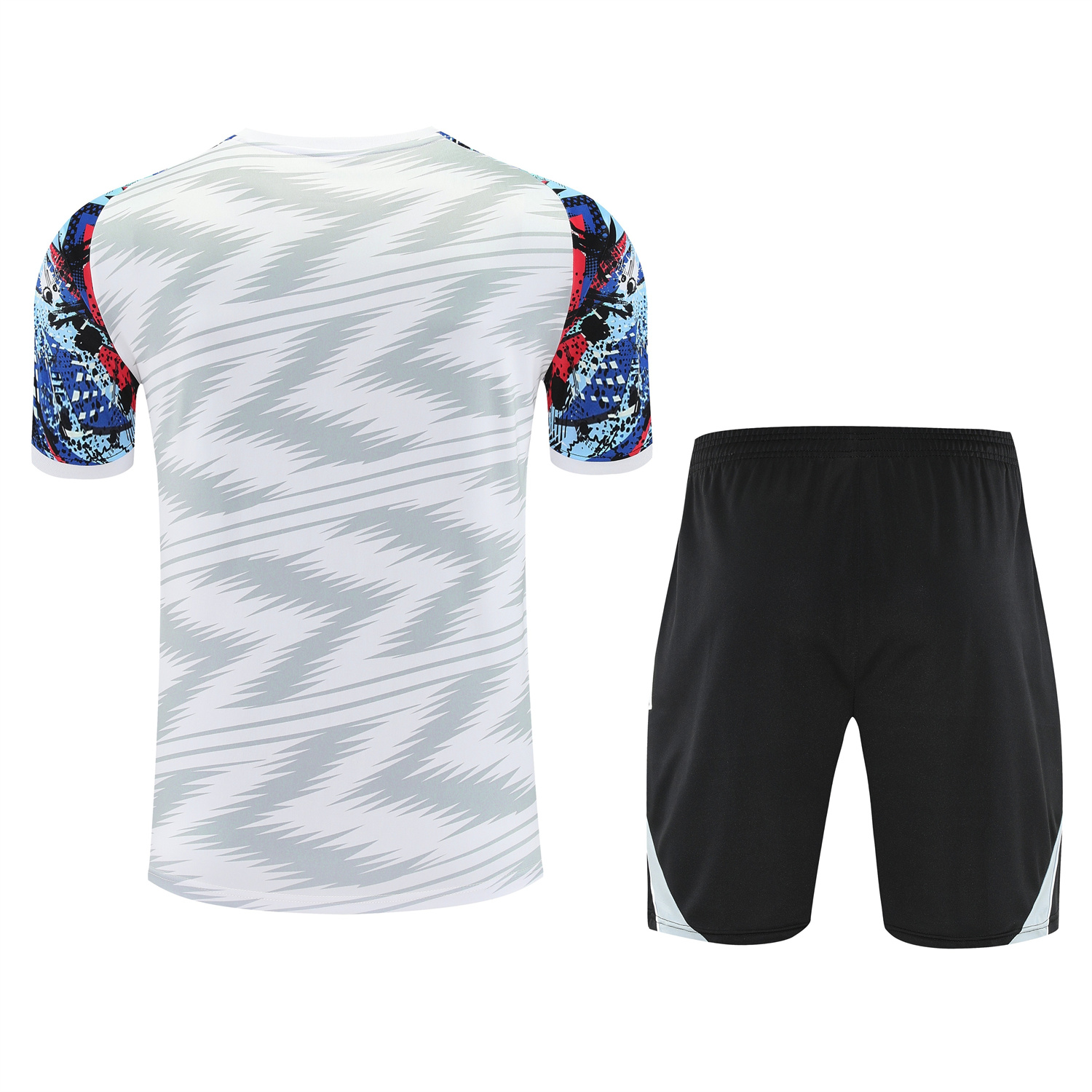 TKH-turbokithub-Real Madrid 25-26 Short-Sleeve Training Set - Grey Arrow Pattern Top & Black Shorts
