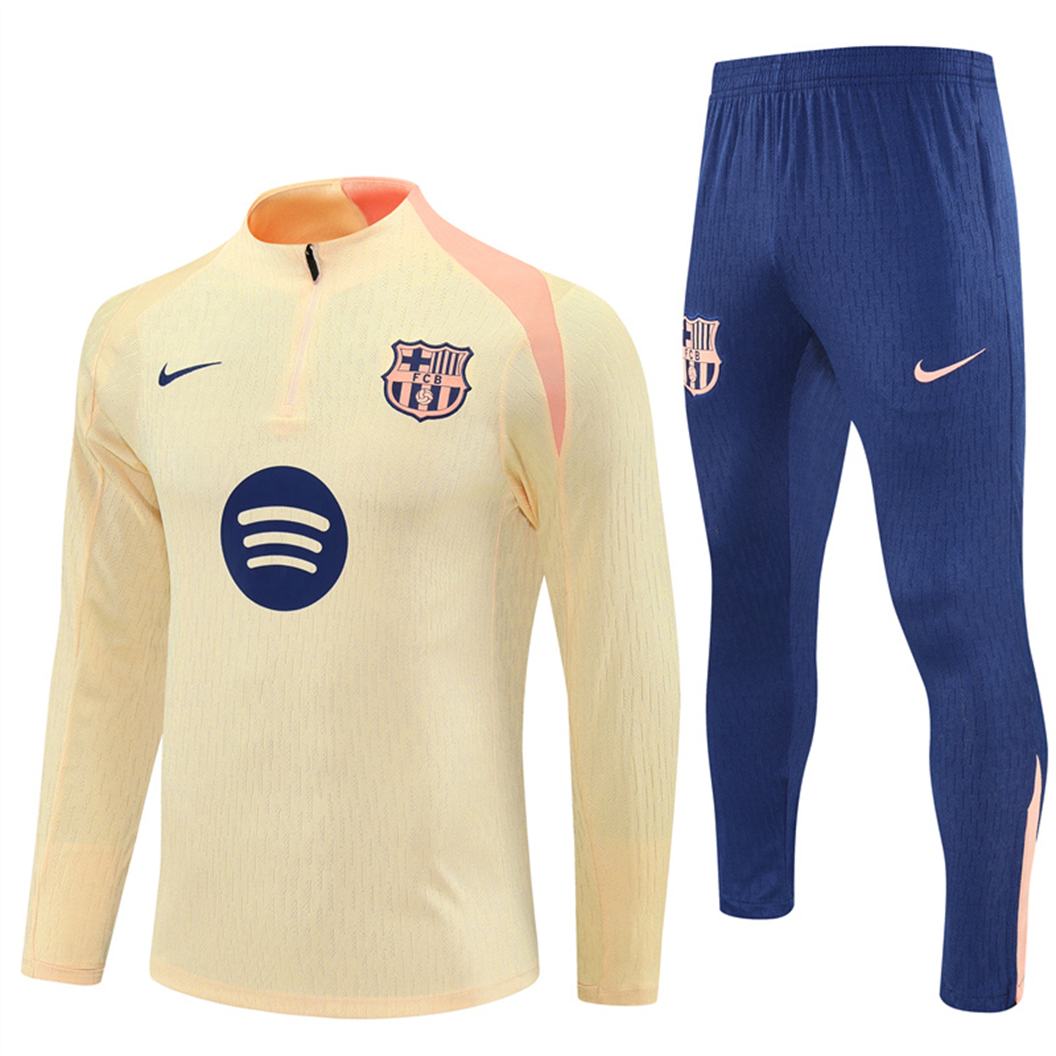 TKH-turbokithub-Barcelona 25-26 Long Sleeve Training Set - Player Version - Light Yellow Top and Blue Pants