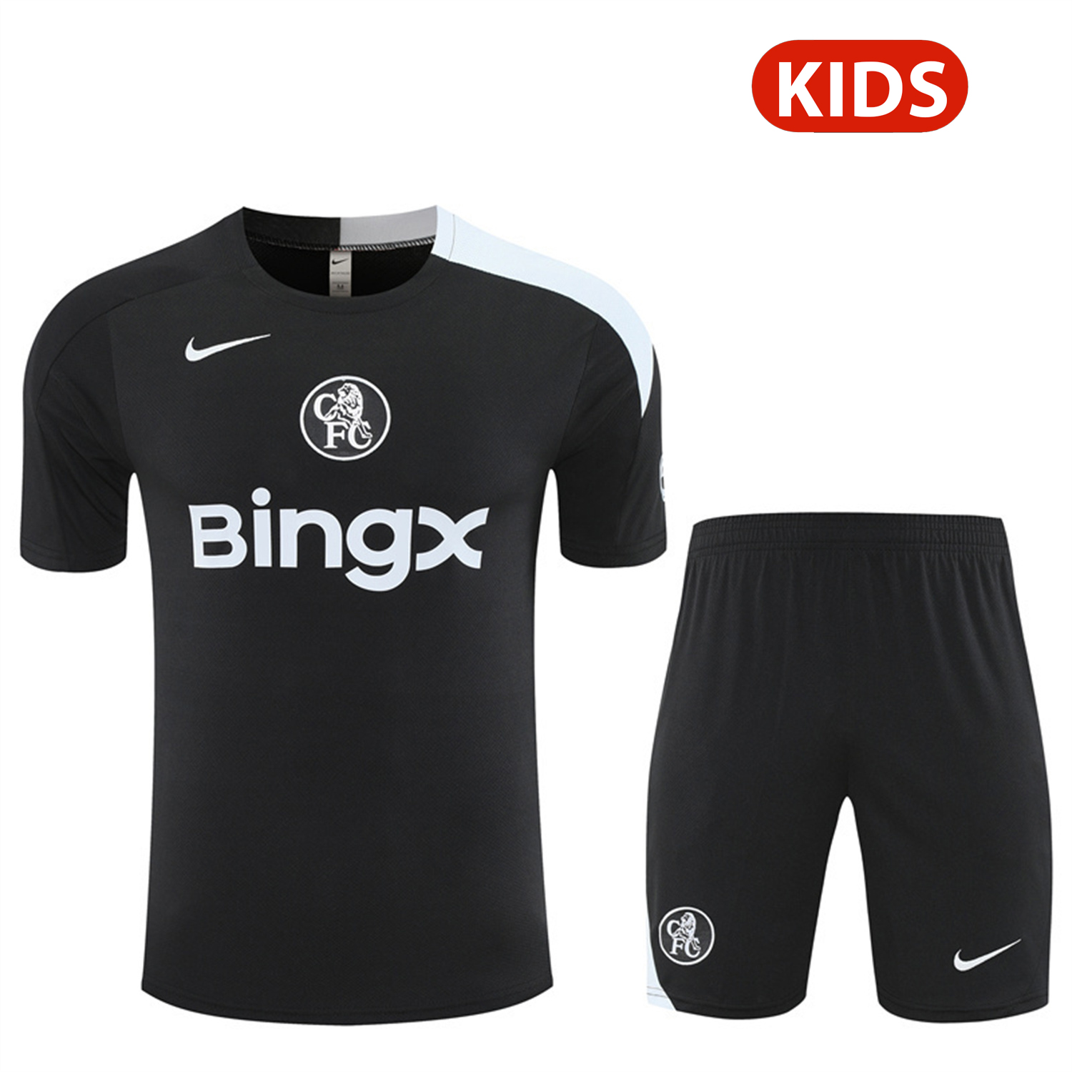 TKH-turbokithub-C.H.E.L.S.E.A 25-26 Kids Short-Sleeve Training Set - Black Top & Black Shorts