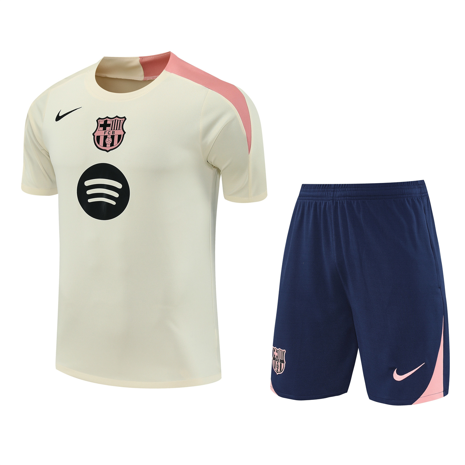 TKH-turbokithub-Barcelona 25-26 Short-Sleeve Training Set - Cream Top & Deep Blue Shorts