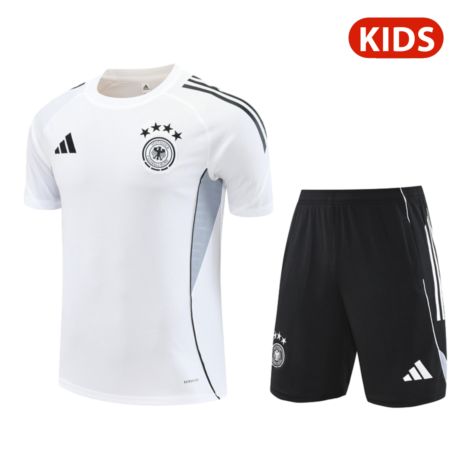 TKH-turbokithub-Germany 25-26 Kids Short-Sleeve Training Set - White Top & Black Shorts