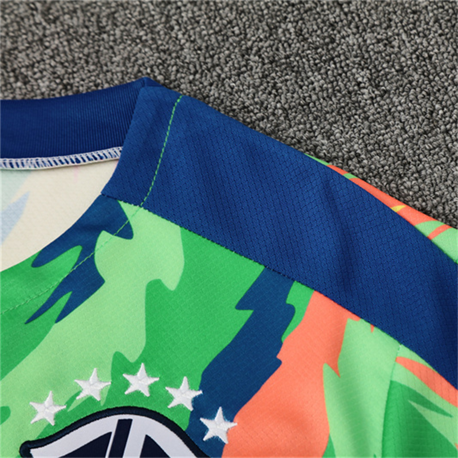 TKH-turbokithub-Brazil 25-26 Kids Short-Sleeve Training Set - Blue Green Camouflage Top & Blue Shorts