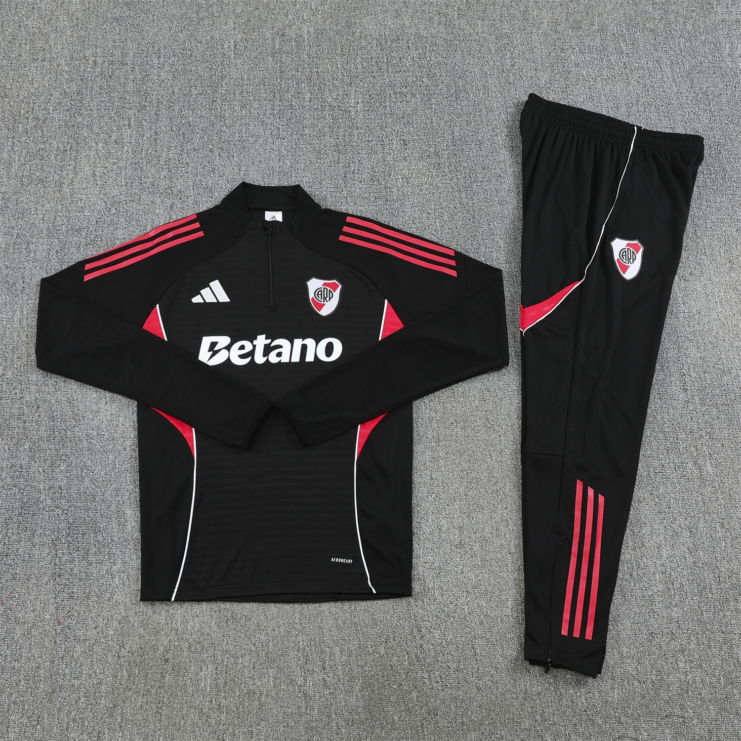 TKH-turbokithub-River Plate 25-26 Long Sleeves Training Set - Black With Red Top & Black Pants