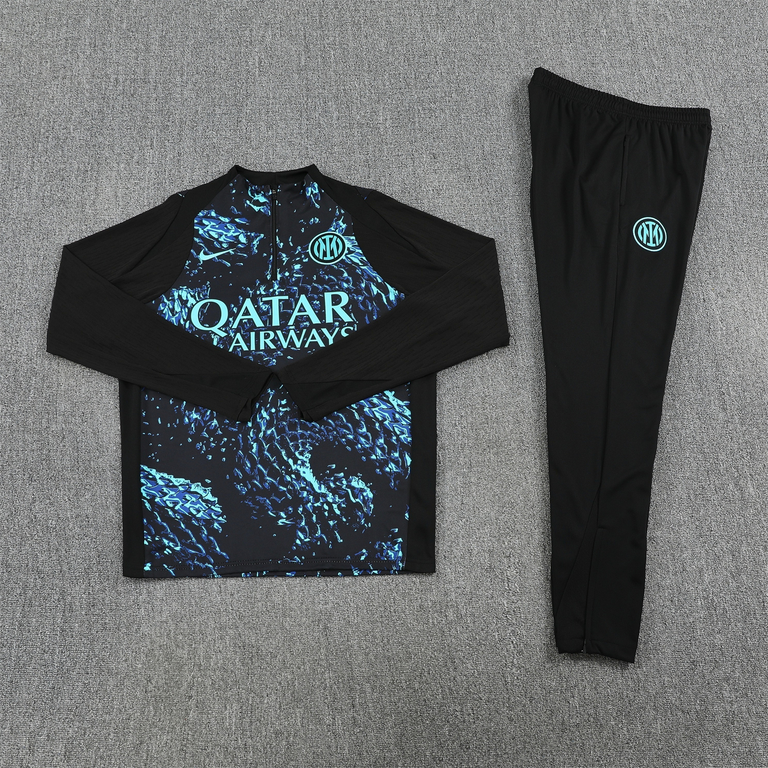 TKH-turbokithub-Inter Milan 25-26 Long Sleeve Training Set - Blue Dragon Scales Top & Black Pants