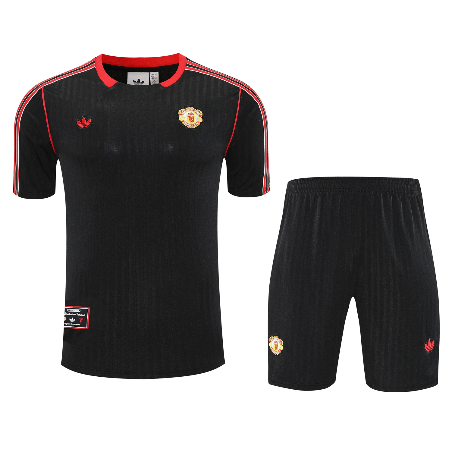 TKH-turbokithub-Manchester United 25-26 Short-Sleeve Training Set - Red Lines Black Top & Black Shorts