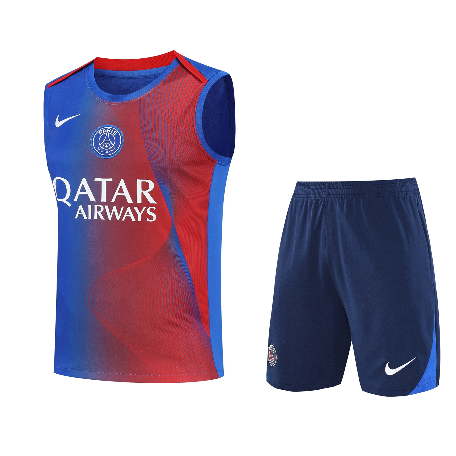 TKH-turbokithub-Paris Saint-Germain PSG 25-26 Vest Training Set - Red And Blue Lines Vest & Blue Shorts