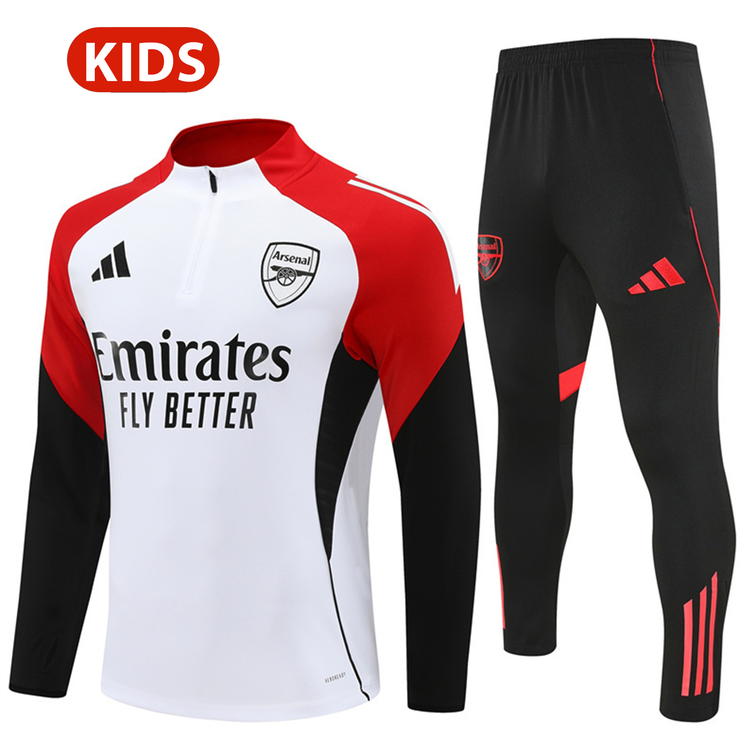 TKH-turbokithub-Arsenal 25-26 Kids Long Sleeve Training Set - White Top & Black Pants