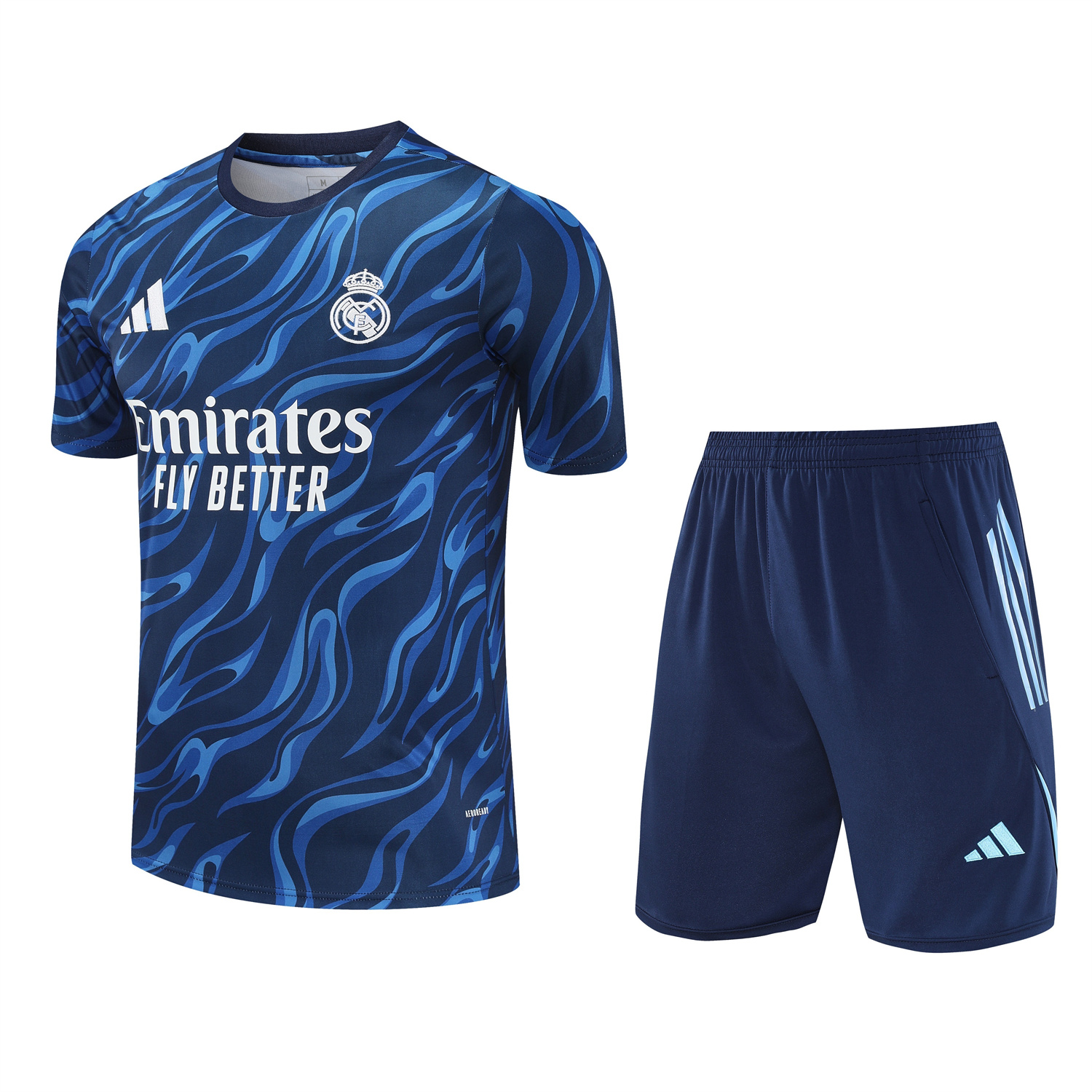 TKH-turbokithub-Real Madrid 25-26 Short-Sleeve Training Set - Blue Water Pattern Top & Deep Blue Shorts