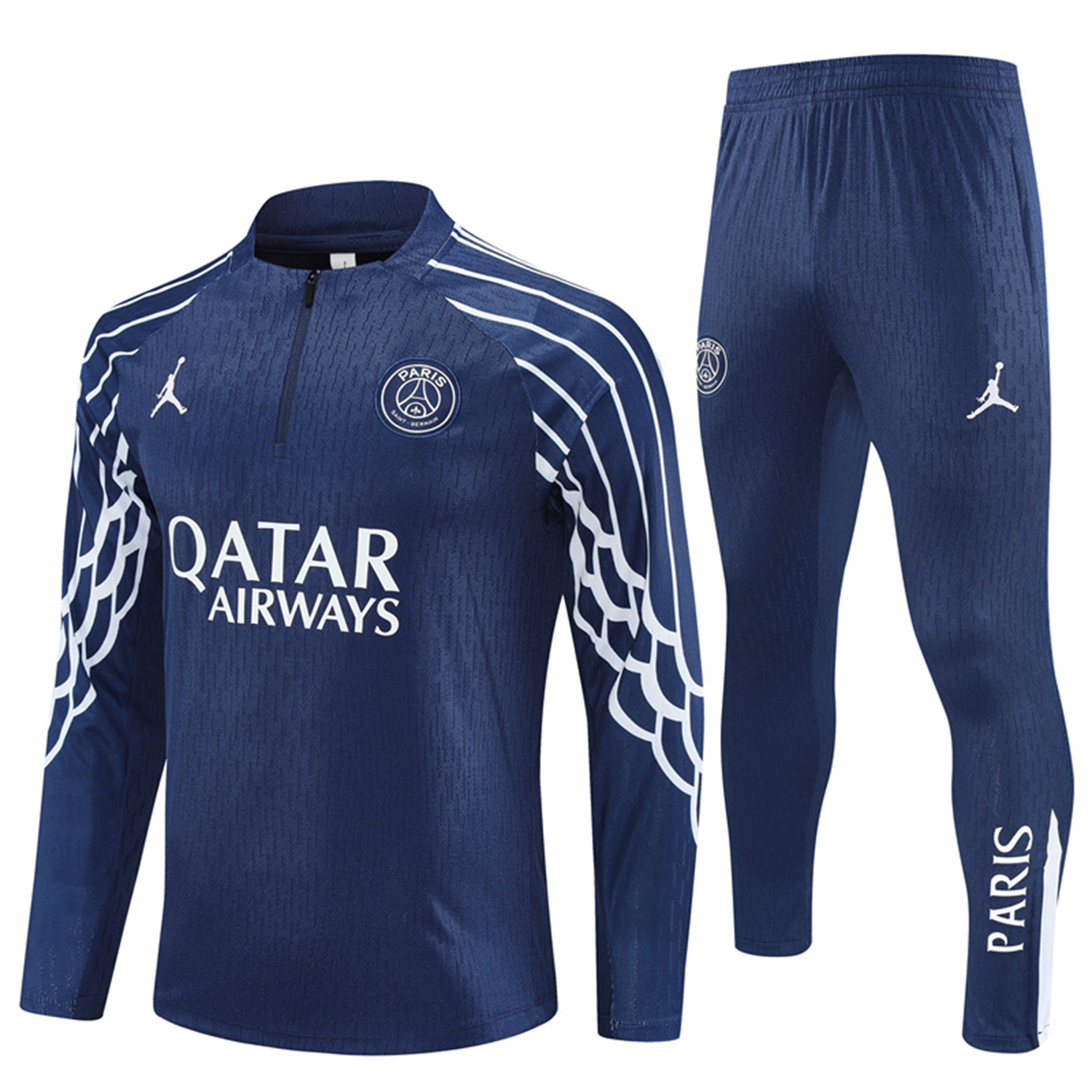 TKH-turbokithub-Paris Saint-Germain PSG 25-26 Long Sleeve Training Set - JD White Wing Royal Blue Top and Pants