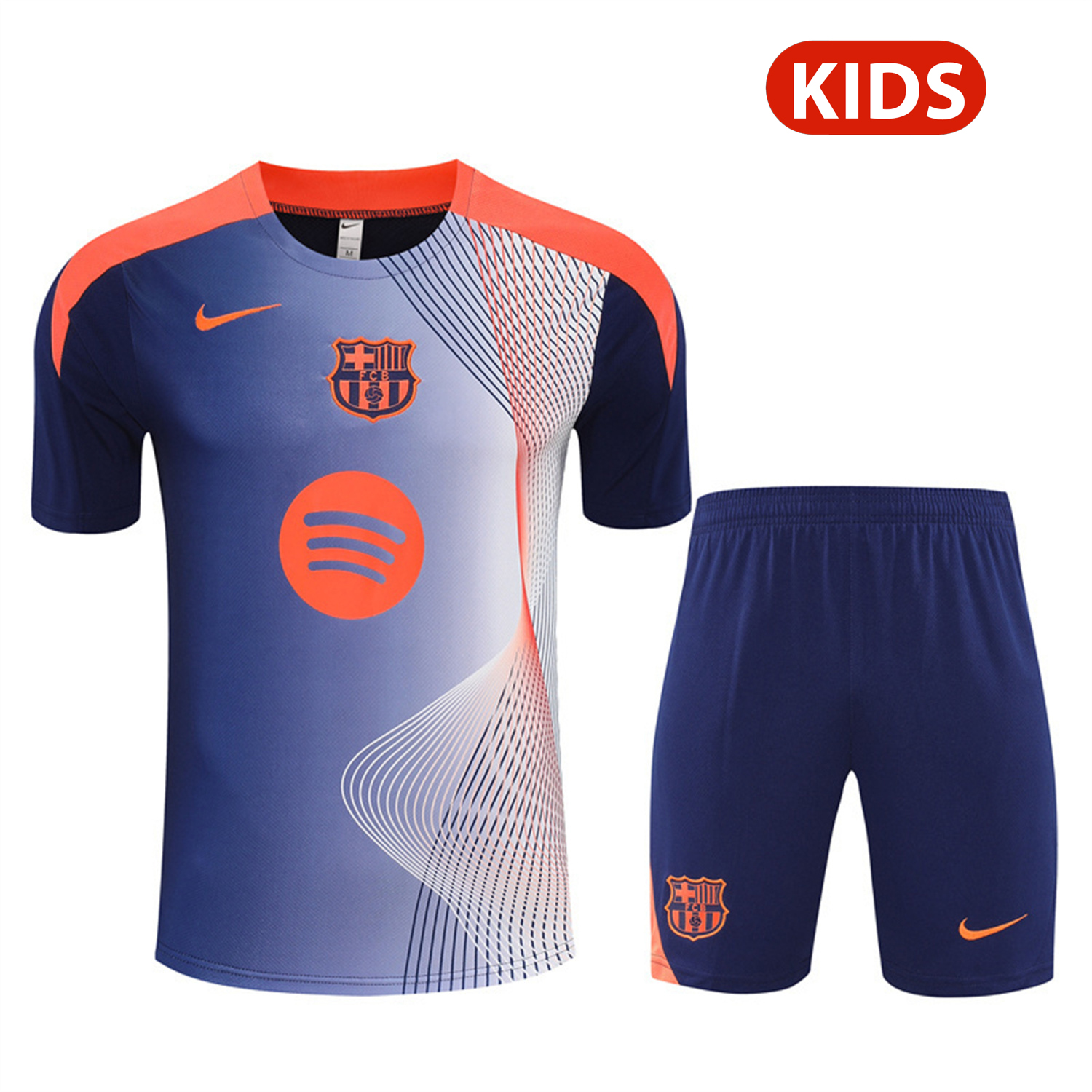 TKH-turbokithub-Barcelona 25-26 Kids Short-Sleeve Training Set - Red Blue Line Top & Blue Shorts