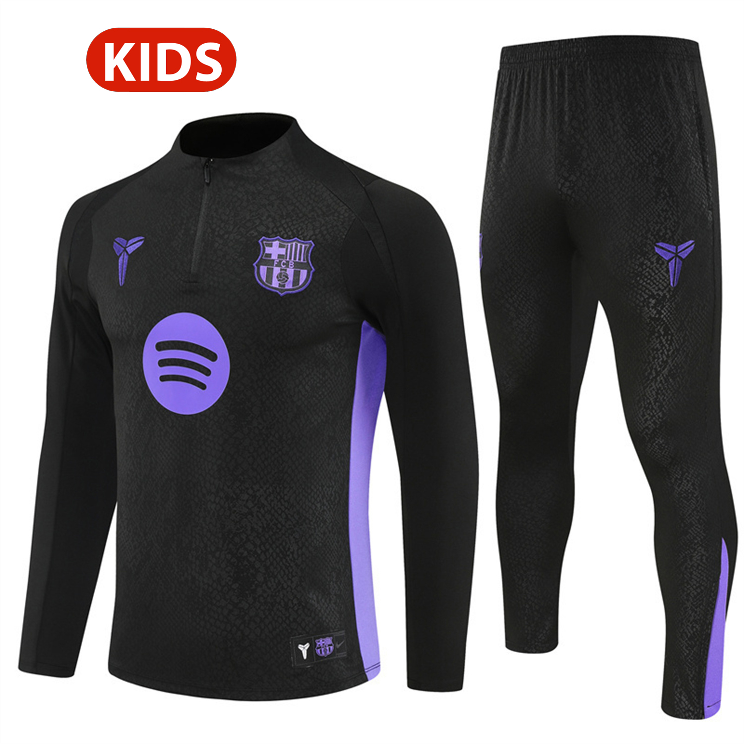 TKH-turbokithub-Barcelona 25-26 X KB Kids Long Sleeve Training Set - Black Top & Black Pants