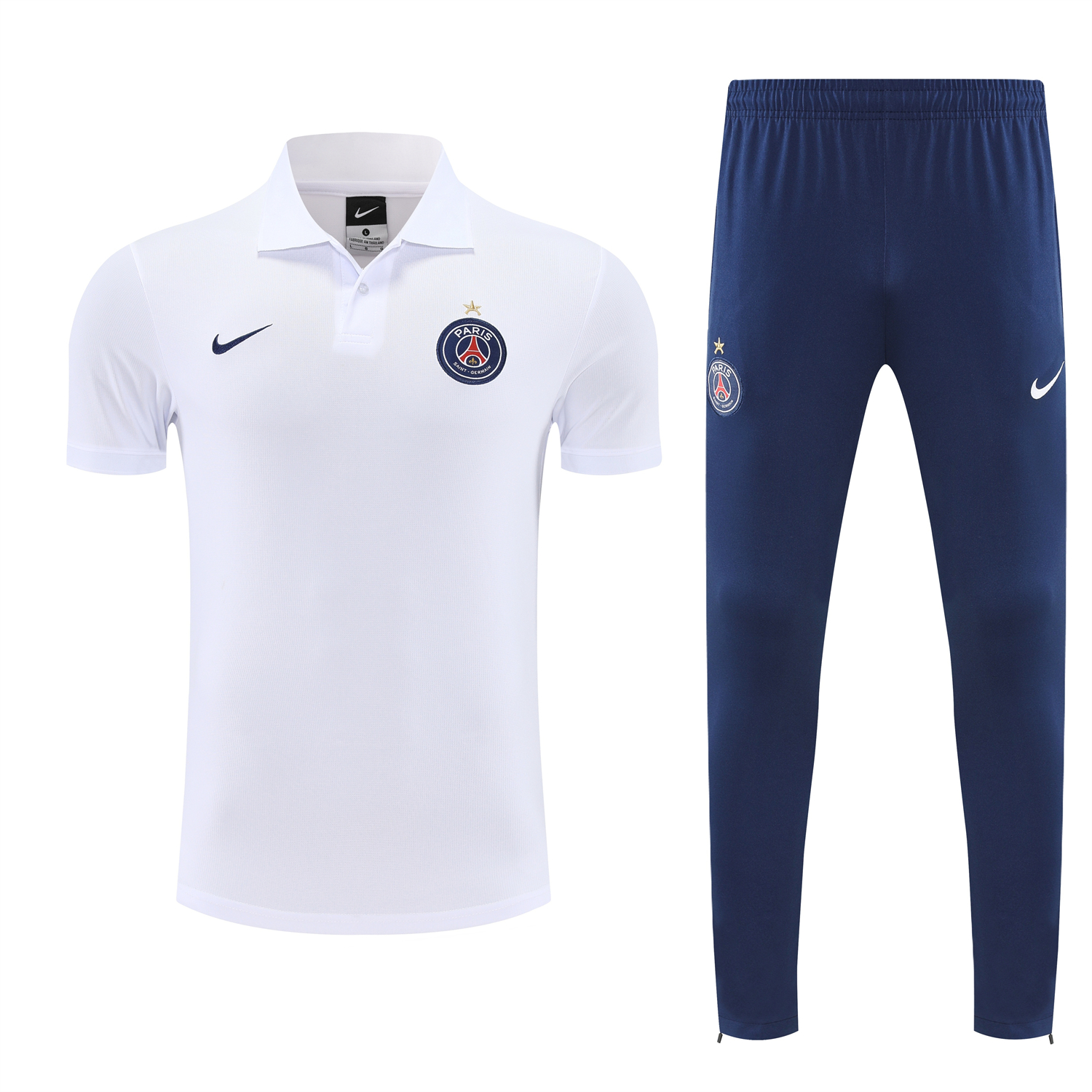 TKH-turbokithub-Paris Saint-Germain PSG 25-26 POLO Short-Sleeve Training Set - White Top and Dark Blue Pants