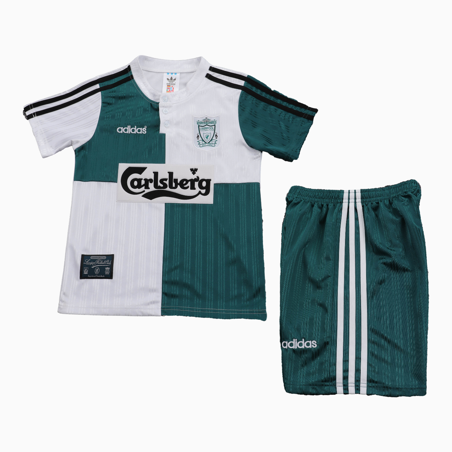 TKH-turbokithub-Retro Liver.pool 1995-96 Away White And Green Kids Kit