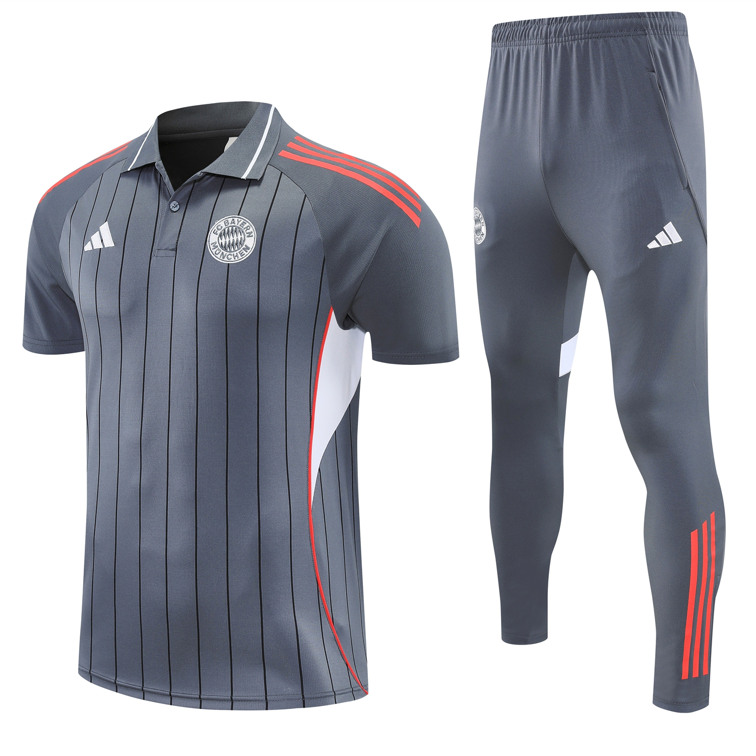 TKH-turbokithub-Bayern Munich 25-26 POLO Short-Sleeve Training Set - Deep Grey Top and Pants