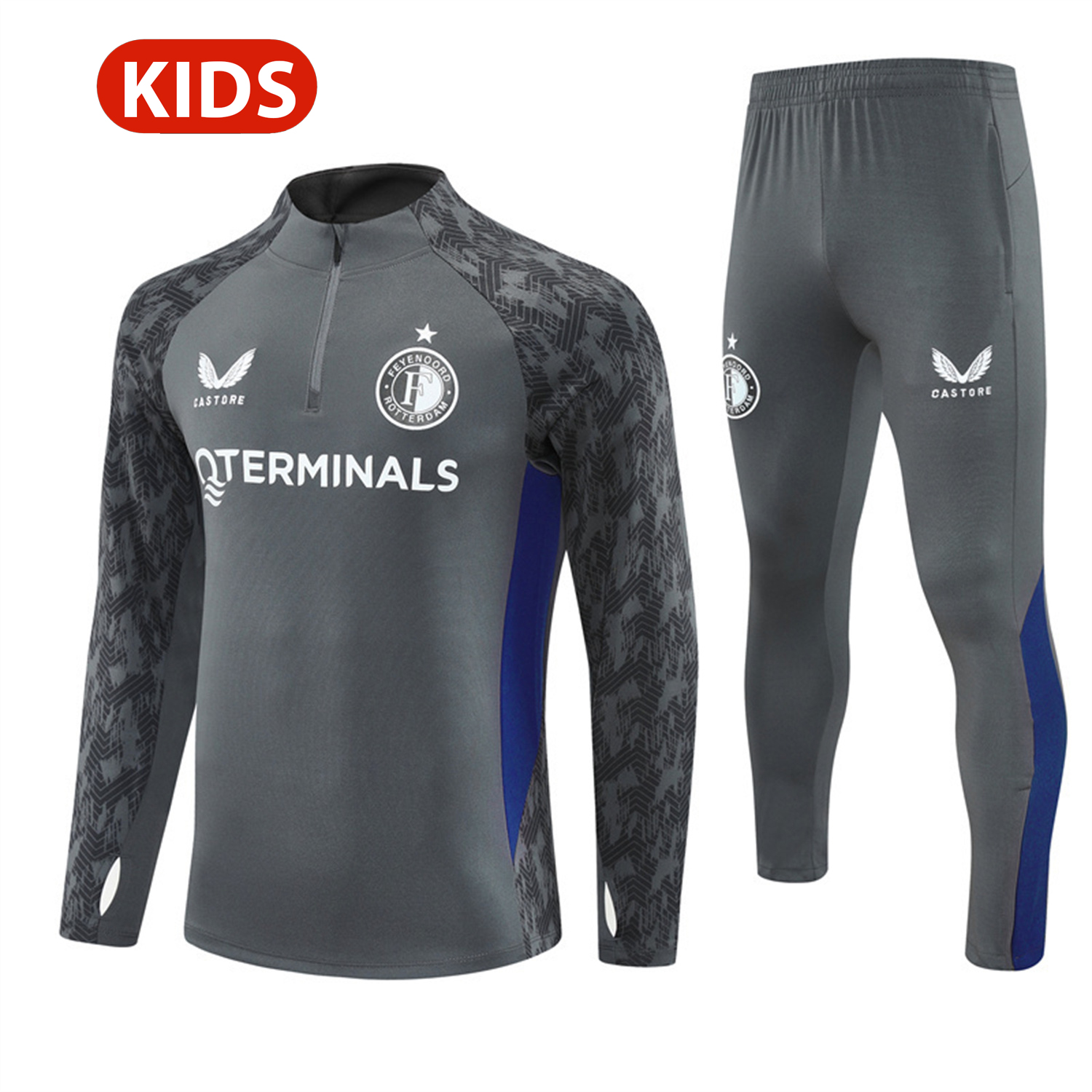 TKH-turbokithub-Feyenoord 25-26 Kids Long Sleeve Training Set - Dark Gray Top & Dark Gray Pants