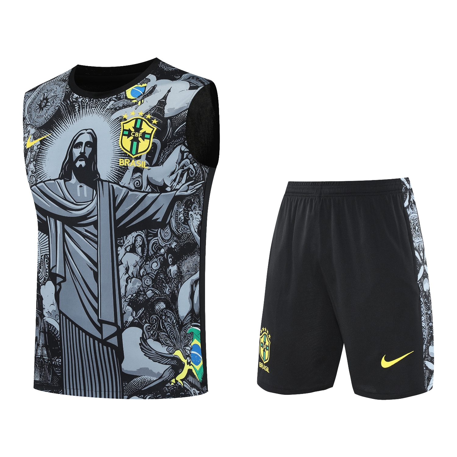 TKH-turbokithub-Brazil 25-26 Gray Jesus Statue Vest Training Set - Gray Vest & Black Shorts