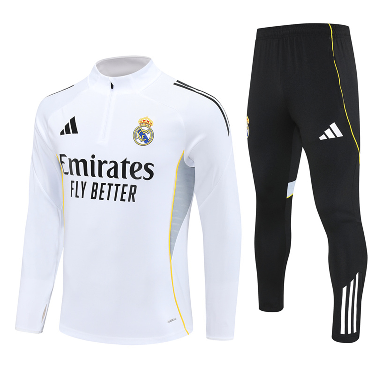 TKH-turbokithub-Real Madrid 25-26 Long Sleeve Training Set - Yellow Line White Top and Black Shorts