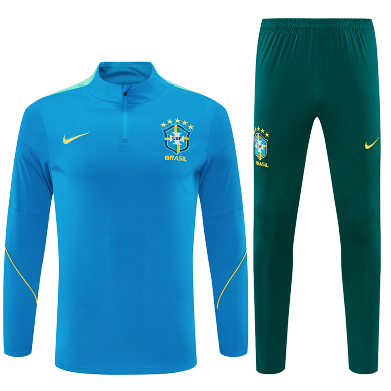 TKH-turbokithub-Brazil 2026 Kids Long Sleeve Training Set - Sky Blue Top & Dark Green Pants