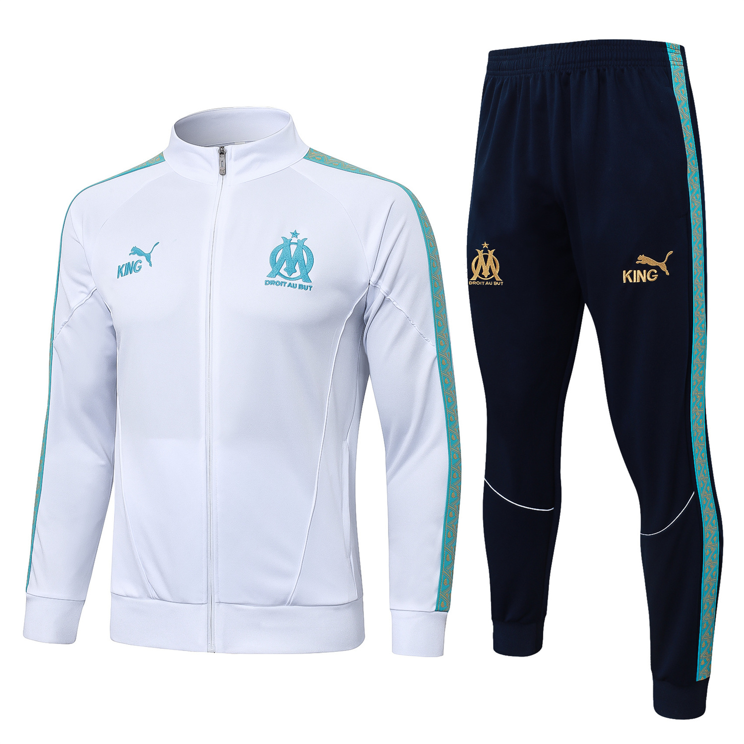 TKH-turbokithub-Marseille 25-26 Long Sleeve Training Set - White Top & Dark Blue Pants