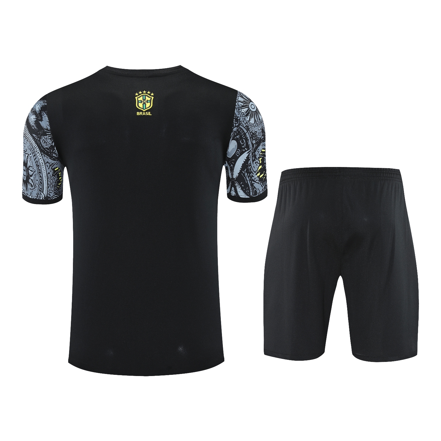 TKH-turbokithub-Brazil 25-26 Gray Jesus Statue Short-Sleeve Training Set - Gray Top & Black Shorts