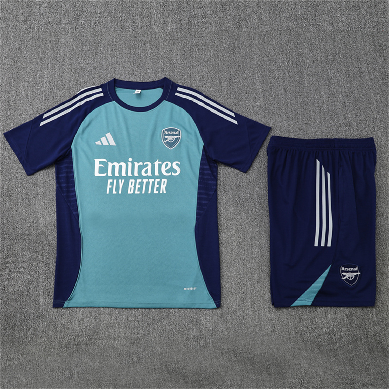 TKH-turbokithub-Arsenal 25-26 Short-Sleeve Training Set - Green Top and Deep Blue Shorts