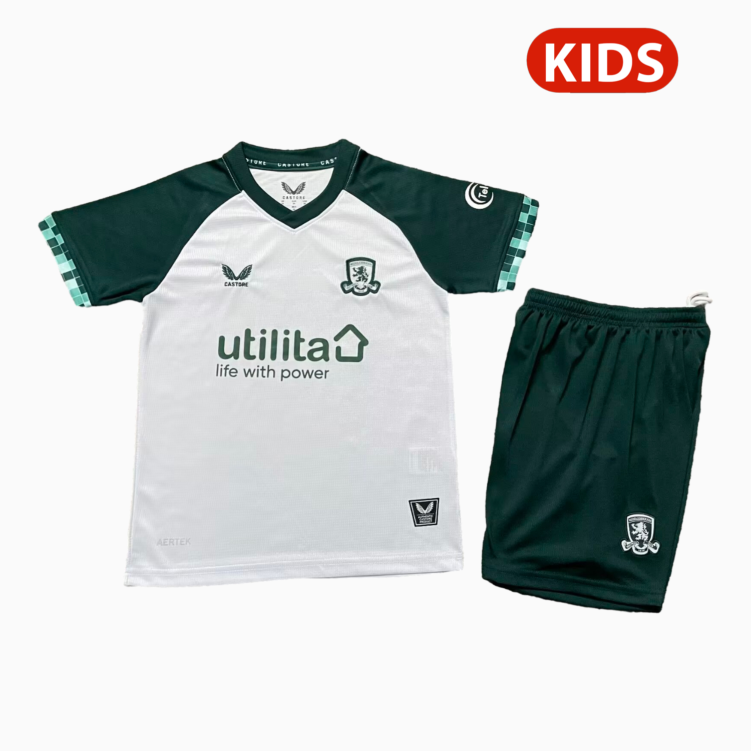 TKH-turbokithub-Middlesbrough 25-26 Third White And Green Kids Kit
