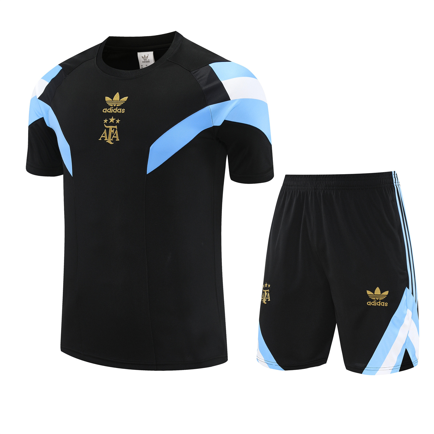 TKH-turbokithub-Argentina 25-26 Short-Sleeve Training Set - Blue Stripes Black Top & Black Shorts