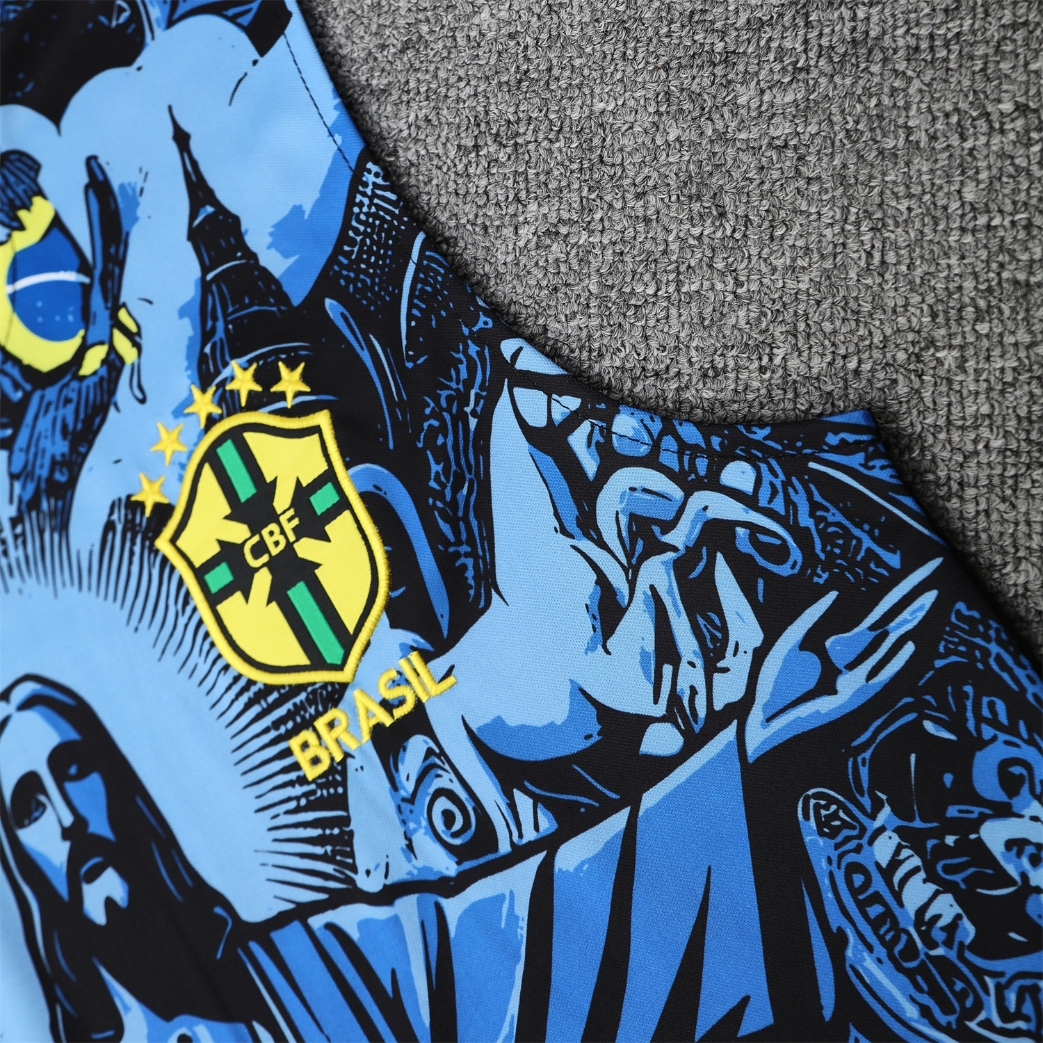 TKH-turbokithub-Brazil 25-26 Blue Jesus Statue Vest Training Set - Blue Vest & Black Shorts