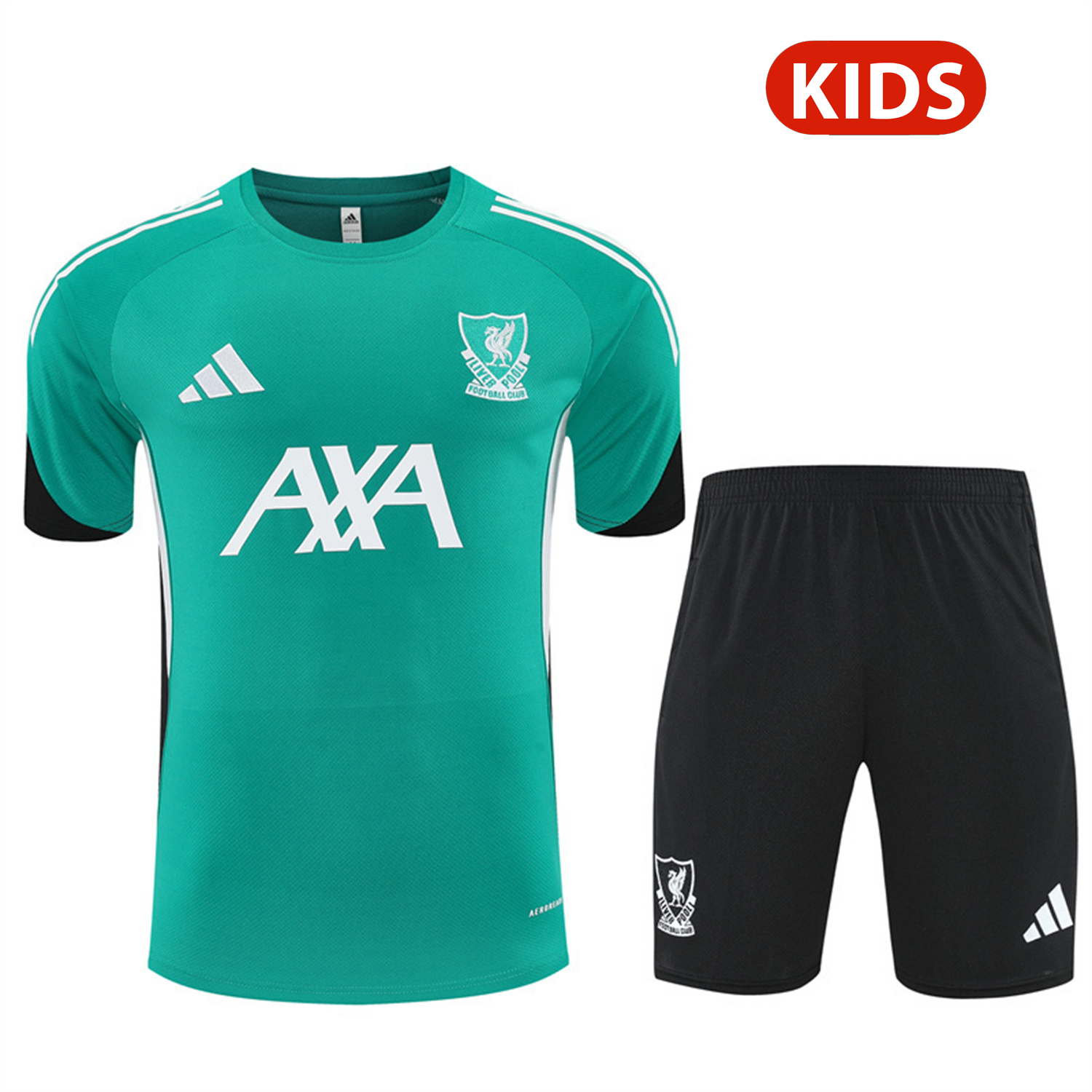 TKH-turbokithub-Liver.pool 25-26 Kids Short-Sleeve Training Set - Green Top & Black Shorts