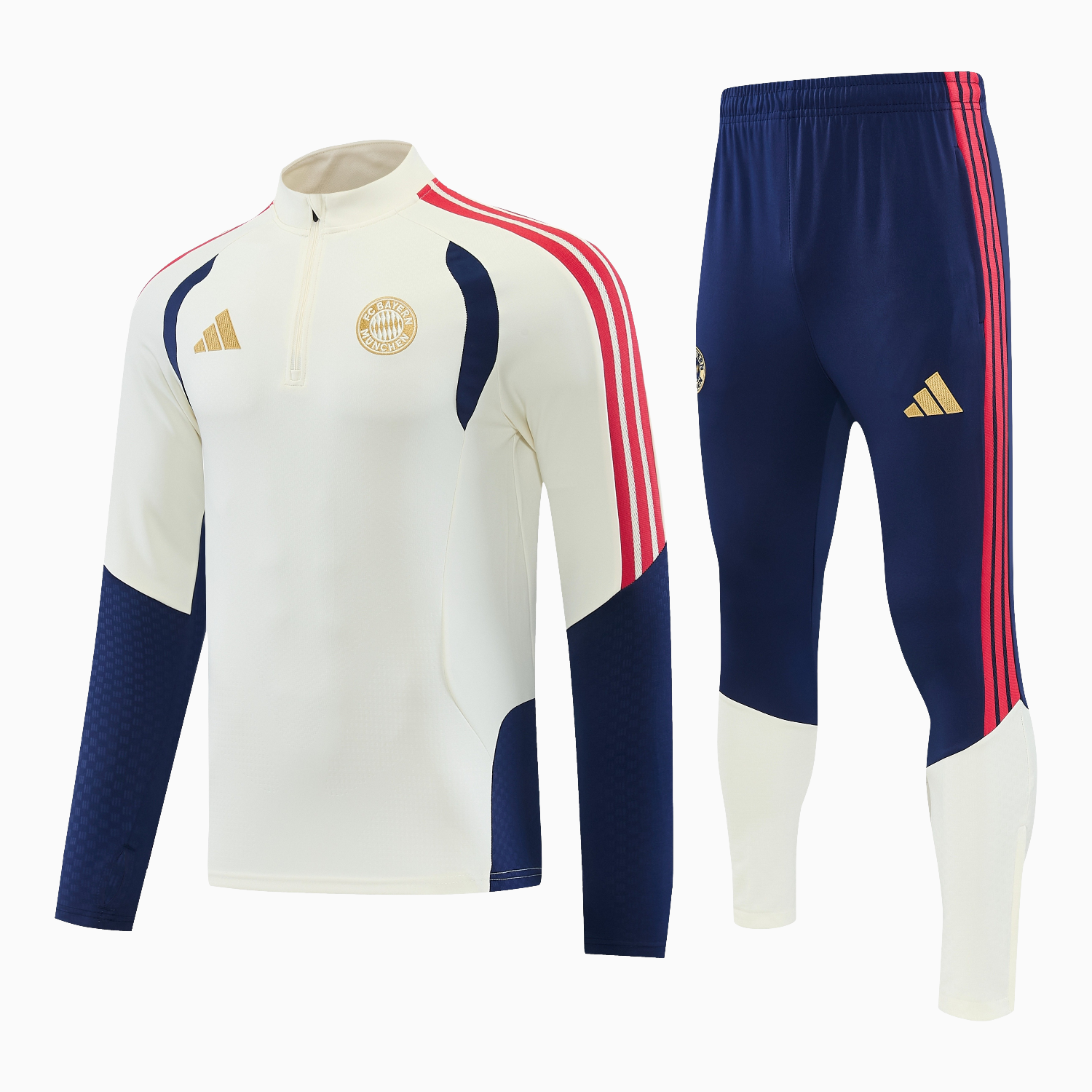 TKH-turbokithub-Bayern Munich 26-27 Long Sleeves Training Set - Off-White Top and Dark Blue Pants