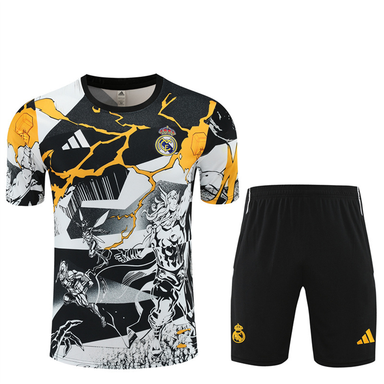 TKH-turbokithub-Real Madrid 25-26 Thunder Comics Kids Short-Sleeve Training Set - Comic Pattern Top & Shorts