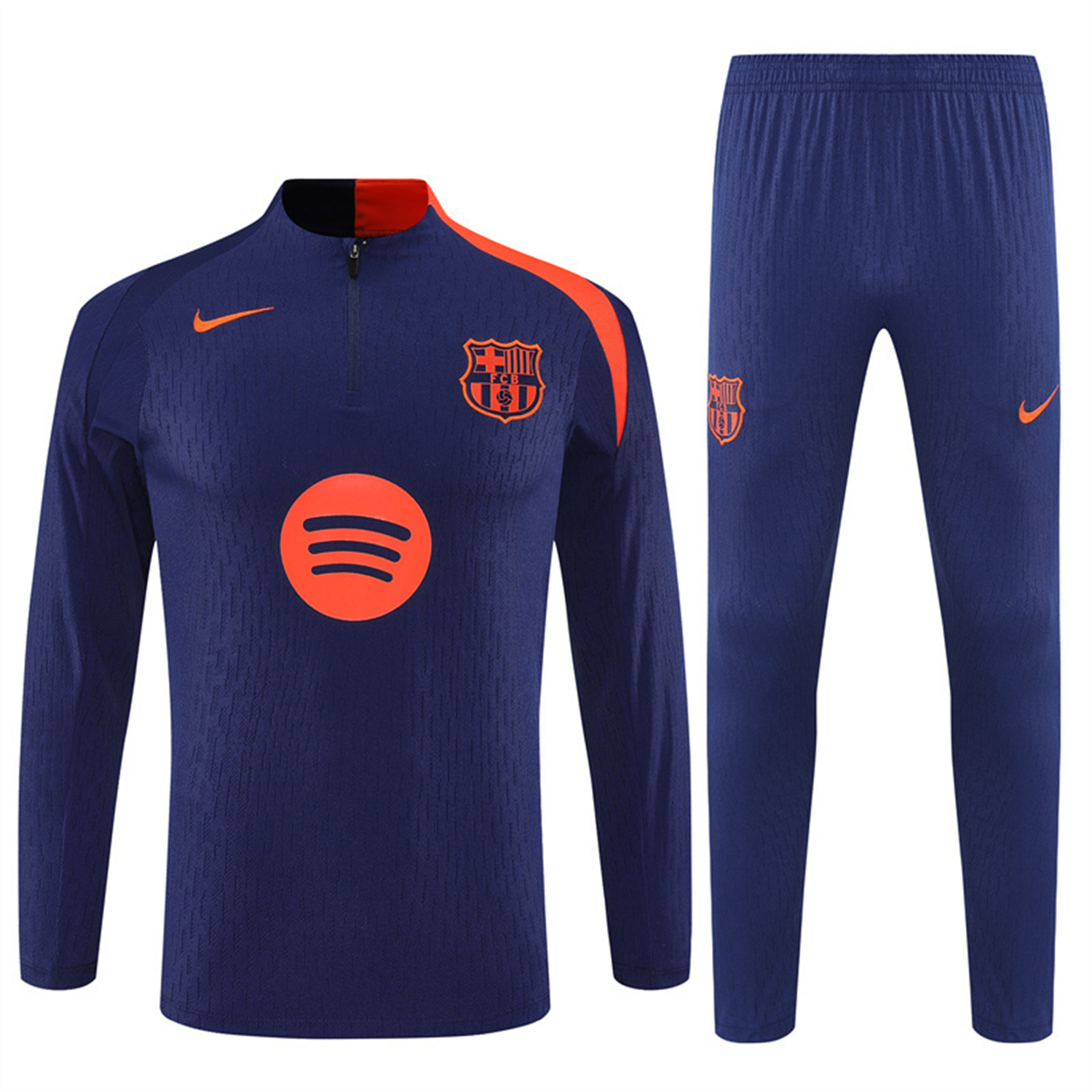 TKH-turbokithub-Barcelona 25-26 Kids Long Sleeve Training Set - Royal Blue Top Orange Sponsor & Royal Blue Pants