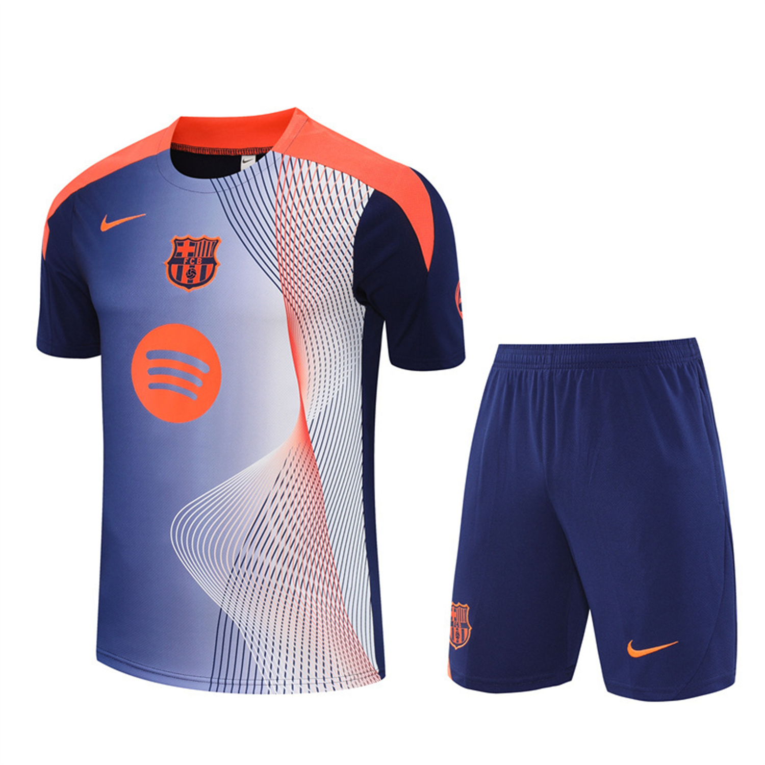 TKH-turbokithub-Barcelona 25-26 Short-Sleeve Training Set - Red Blue Line Top & Blue Shorts