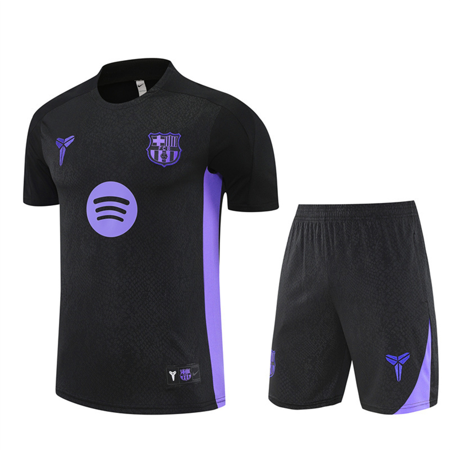 TKH-turbokithub-Barcelona 25-26 X KB Short-Sleeve Training Set - Black Blue Top & Black Shorts