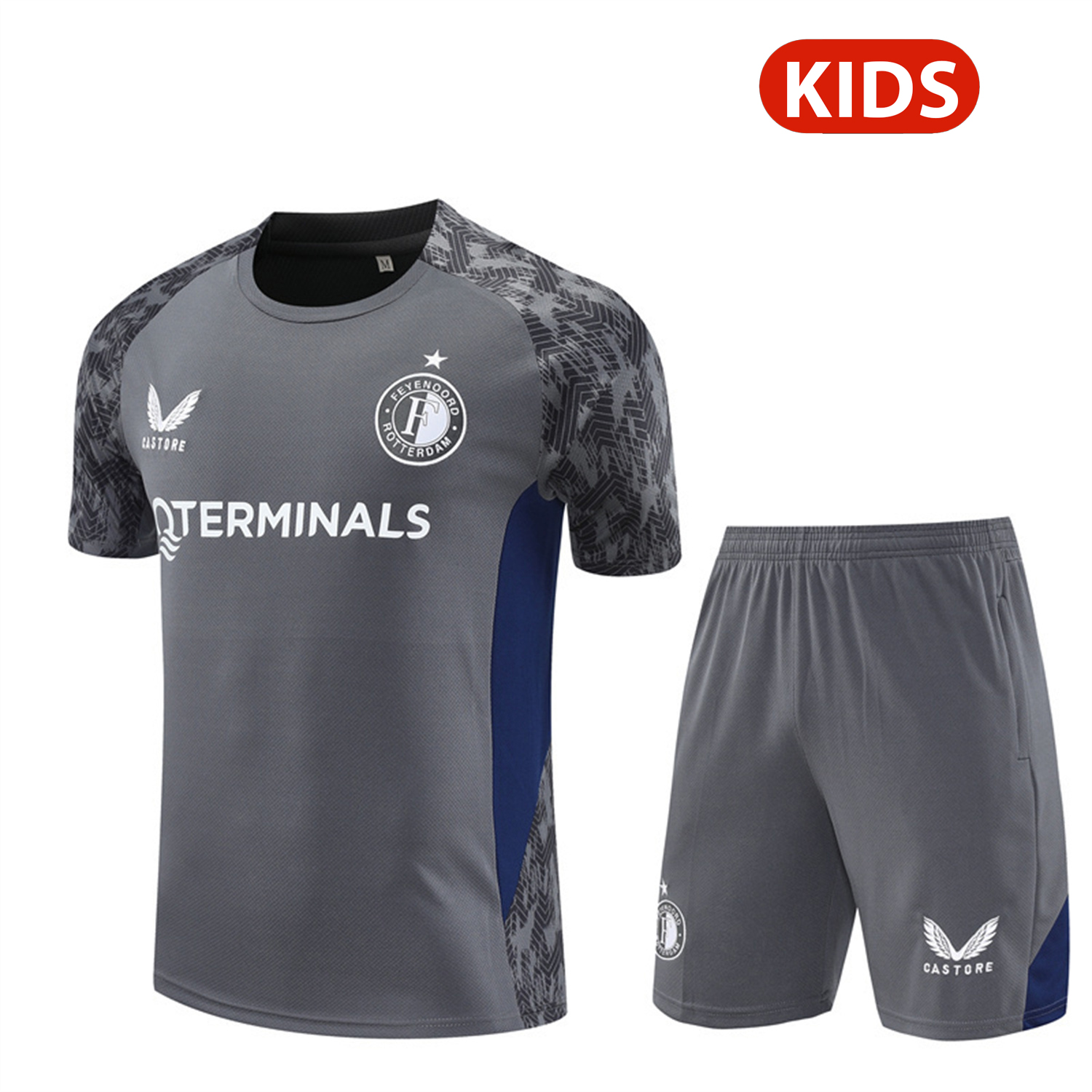 TKH-turbokithub-Feyenoord 25-26 Kids Short-Sleeve Training Set - Dark Gray Top & Dark Gray Shorts