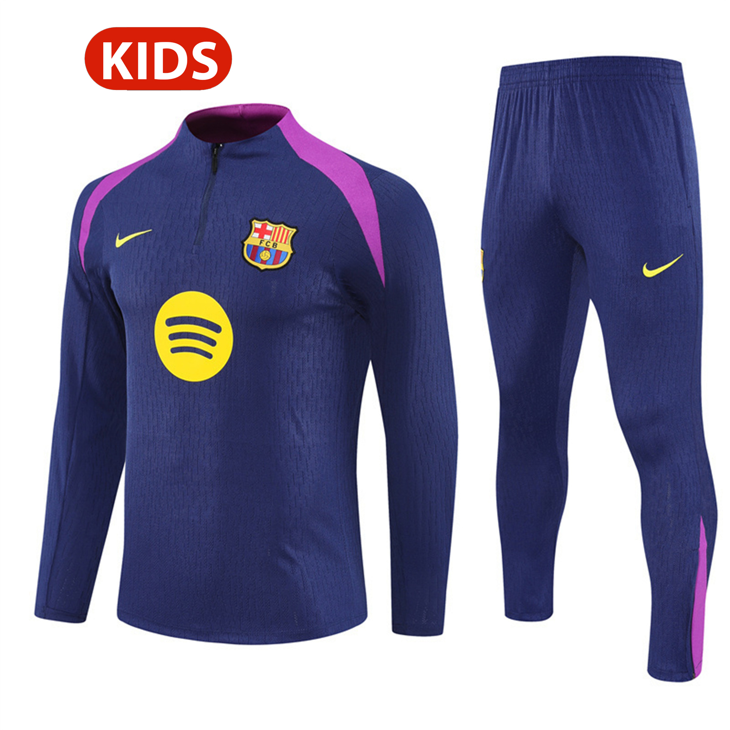 TKH-turbokithub-Barcelona 25-26 Kids Long Sleeve Training Set - Royal Blue Top Yellow Sponsor & Royal Blue Pants
