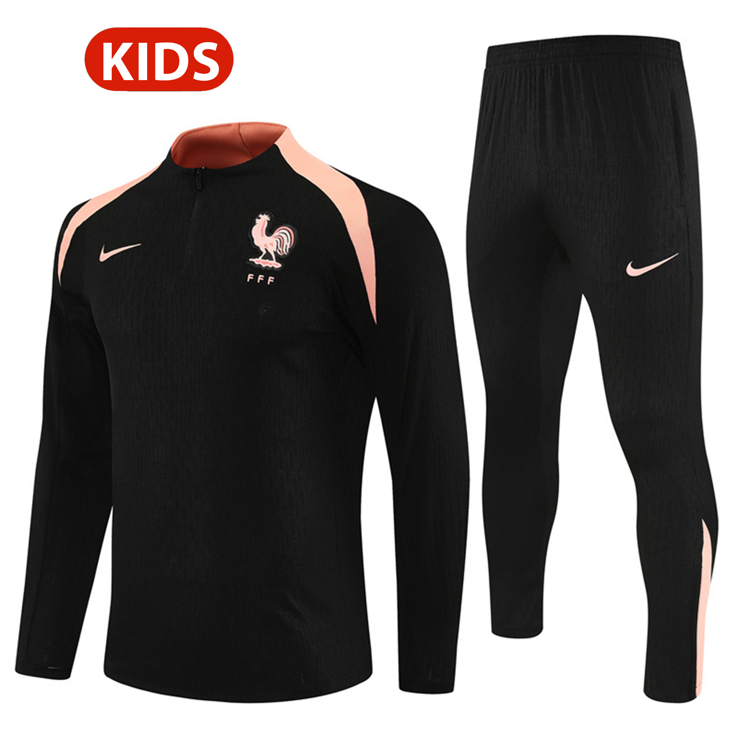 TKH-turbokithub-France 25-26 Kids Long Sleeve Training Set - Player Version - Black Top and Pants