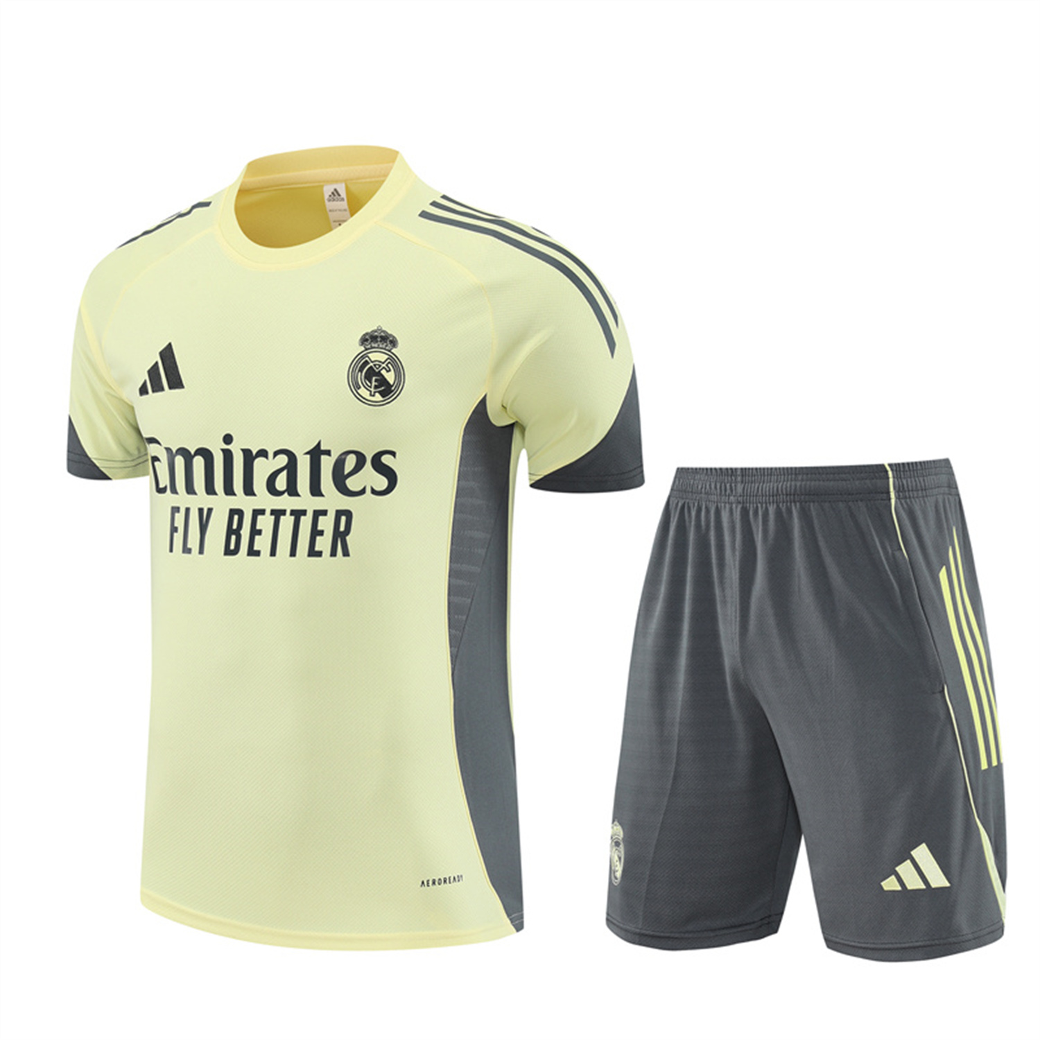 TKH-turbokithub-Real Madrid 25-26 Short-Sleeve Training Set - Yellow Top and Grey Shorts