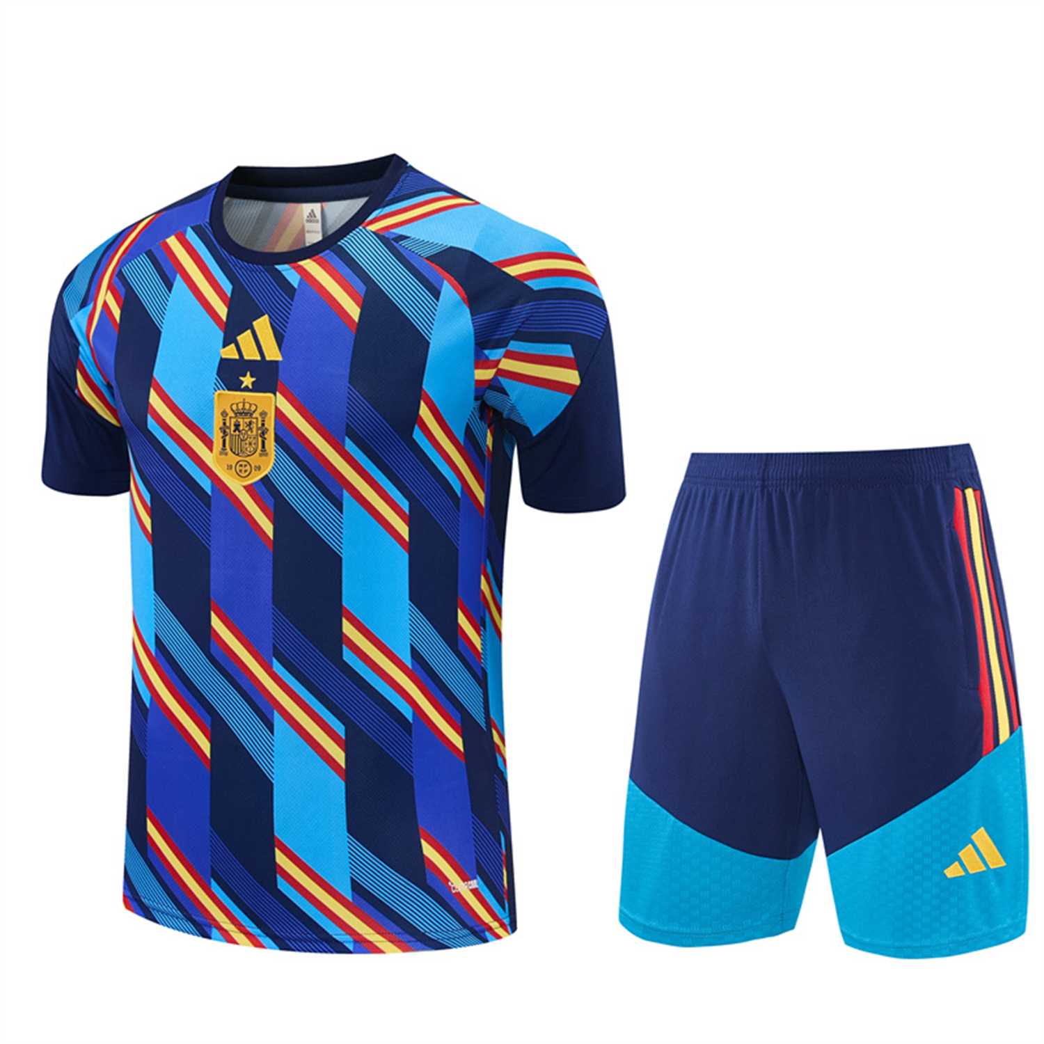 TKH-turbokithub-Spain 2026 Short-Sleeve Training Set - Royal Blue And Yellow Top & Royal Blue Shorts