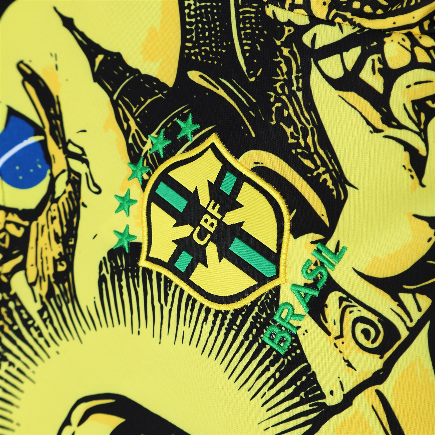 TKH-turbokithub-Brazil 25-26 Yellow Jesus Statue Short-Sleeve Training Set - Yellow Top & Black Shorts