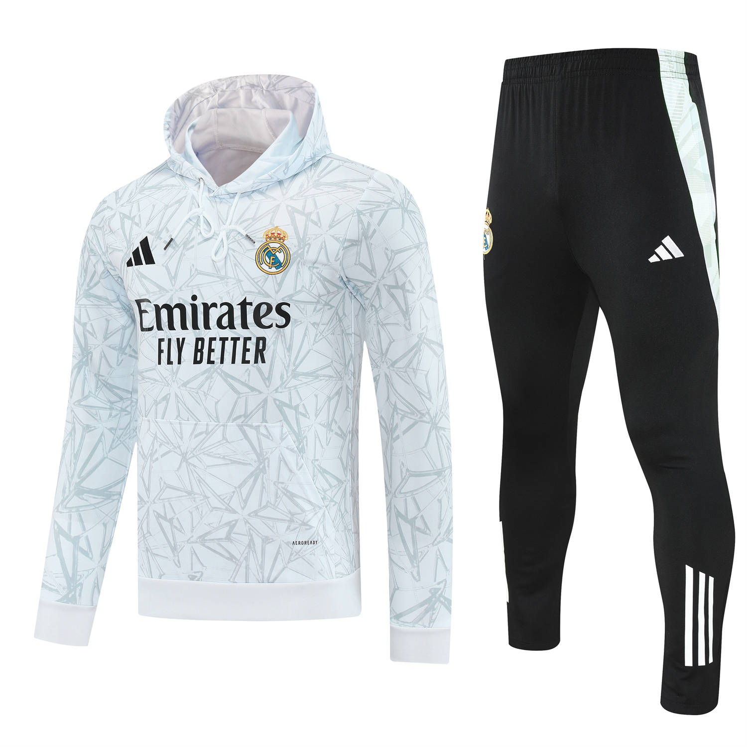 TKH-turbokithub-Real Madrid 25-26 Traning Hoodie Set - Triangular Spots White Hoodie With Black Pants